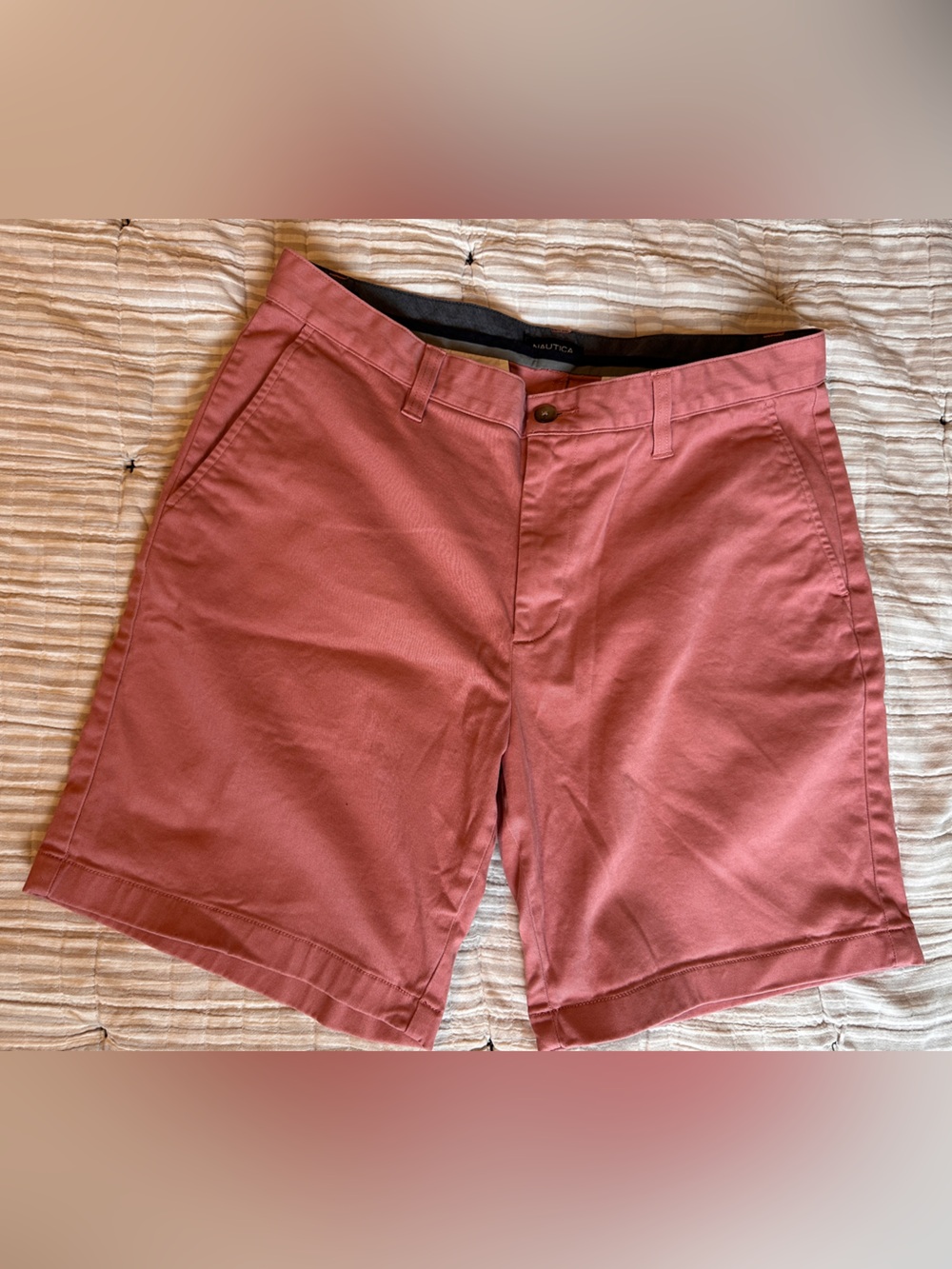 Nautica Men's Rose Pink Flat Front Cotton Shorts